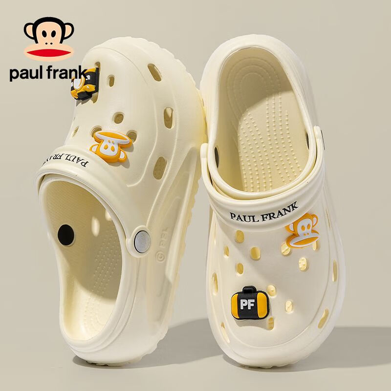 大嘴猴（paul frank）洞洞鞋男夏外穿时尚百搭轻便透气防滑增高厚底拖鞋女踩屎感 奶白 38-39 脚宽脚背高拍大一码