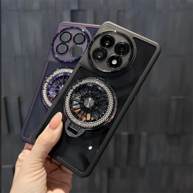 LNXXS 解压旋转陀螺支架透明软壳适用一加ace5pro手机壳自带镜头膜ace3pro高级感一加ace2Pro防摔保护套 解压陀螺支架款【透黑】护镜透明硅胶软壳 一加 Ace 3 Pro