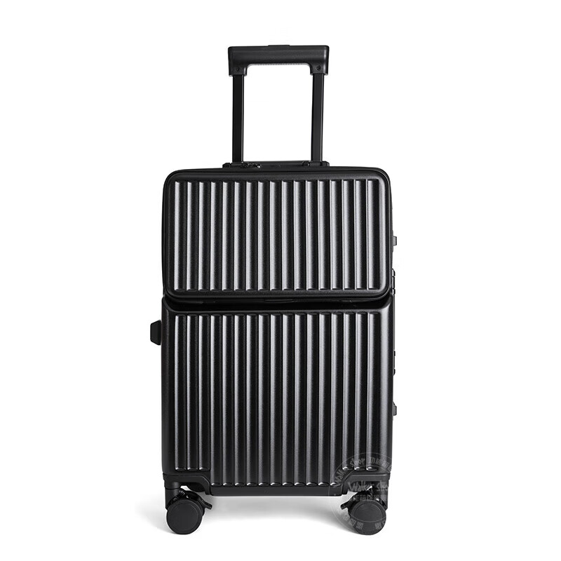 Walker Shop品牌行李箱铝框登机箱男前开盖多功能拉杆箱密码箱大容量旅行箱女 黑色 24英寸