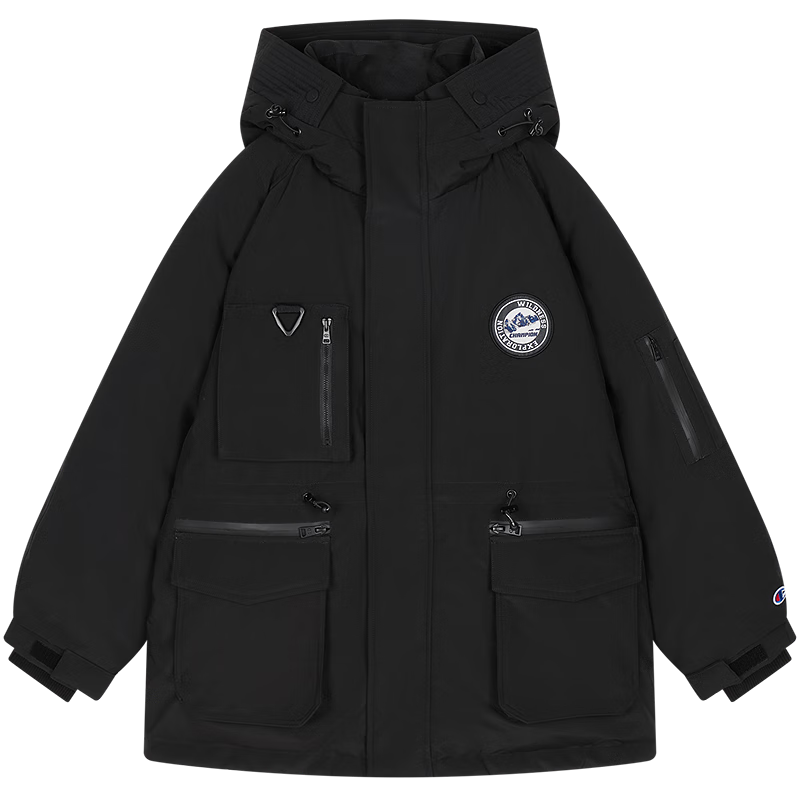Champion冠軍連帽羽絨服女2024冬季新款潮牌派克服女加厚外套保暖 黑色 S