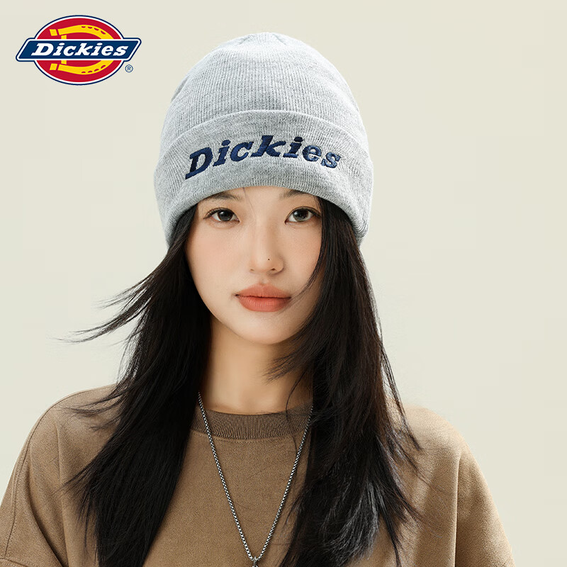 Dickies品牌保暖针织帽子春季男士毛线帽女滑雪冷帽骑行防风防寒护耳帽 灰色男女情侣款 58CM（均码）