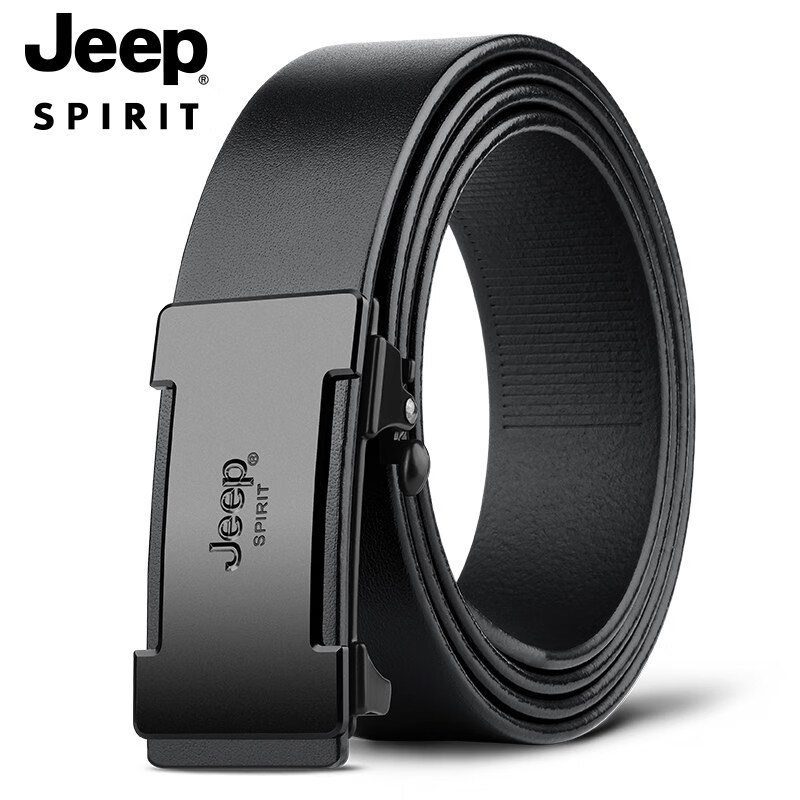JEEP SPIRIT吉普皮带男士纯牛皮自动内扣腰带商务头层牛皮年轻人裤带 黑色 125cm 京东折扣/优惠券