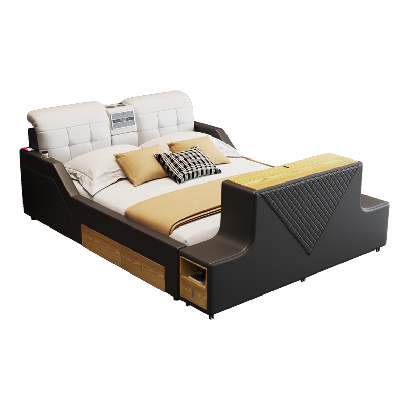 梵萨帝 床双人床榻榻米床 现代简约卧室家具大小户型多功能储物按摩带升降电视机实木皮艺婚床 旗舰版单床 框架结构