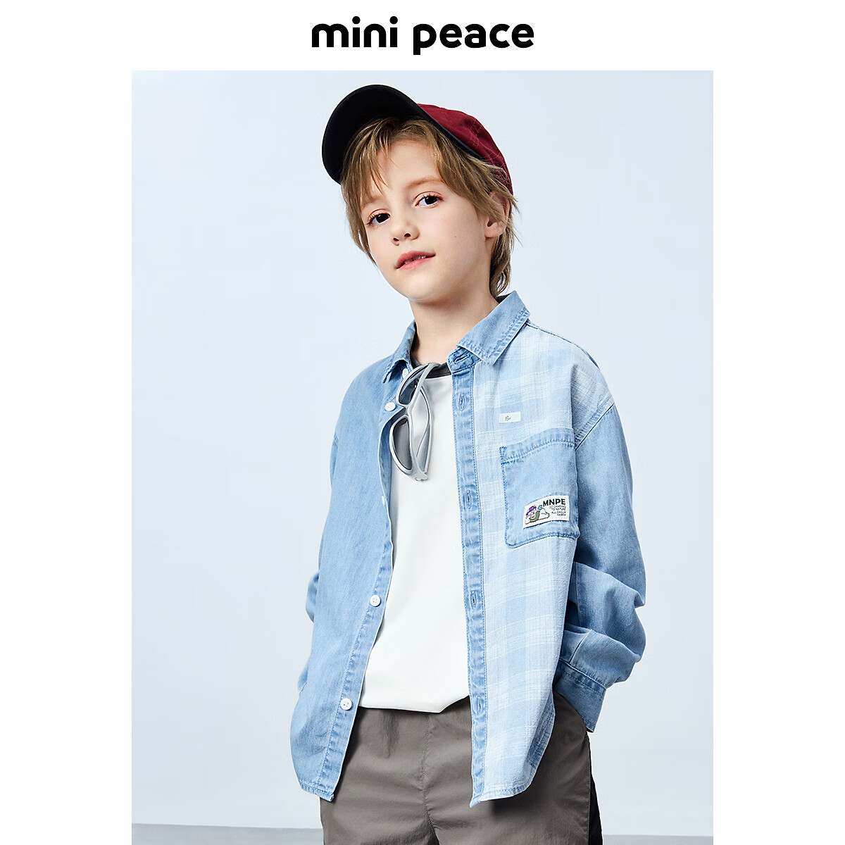 MiniPeace太平鸟童装男童衬衫FACAF1381 牛仔浅蓝 130cm