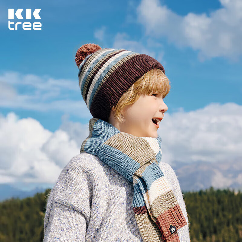 Kocotreekk树儿童帽子加厚保暖毛线帽秋冬男女儿童炫彩针织帽亲子 涧石蓝