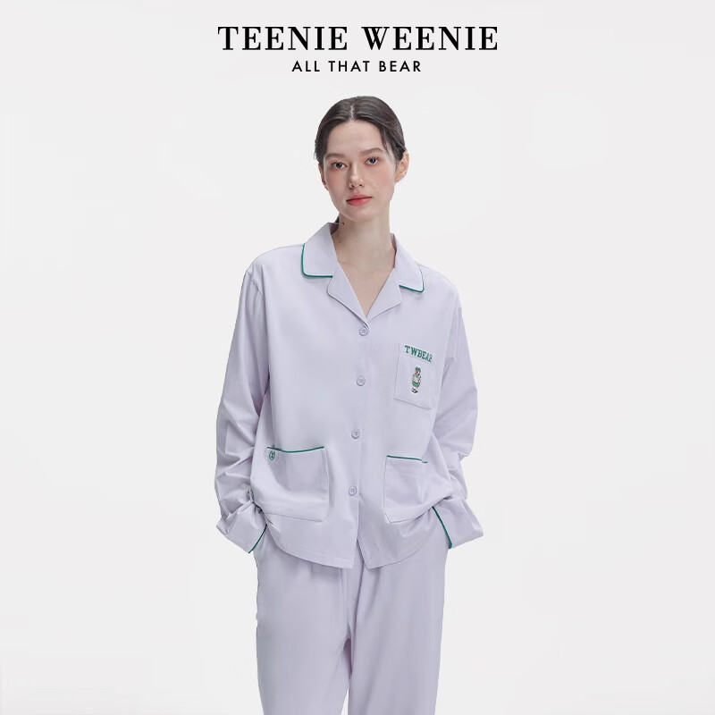 TEENIE WEENIE小熊睡衣女款春夏季2025新款舒适休闲开衫棉翻领甜美家居服套装 丁香紫 M