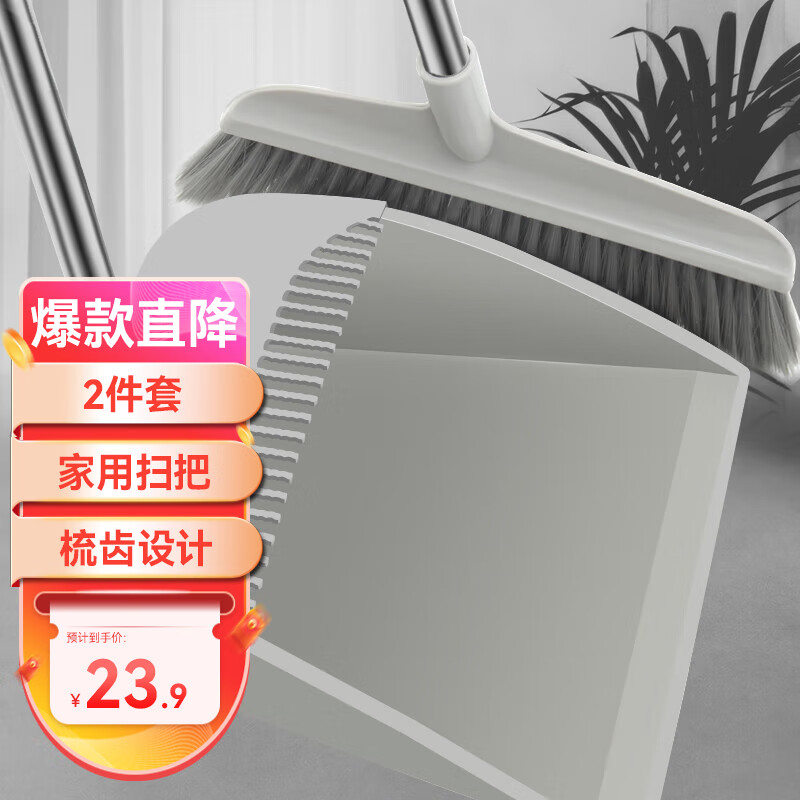 利得防风梳齿型扫把簸箕套装 家用扫地扫头发 扫帚畚箕组合两件套