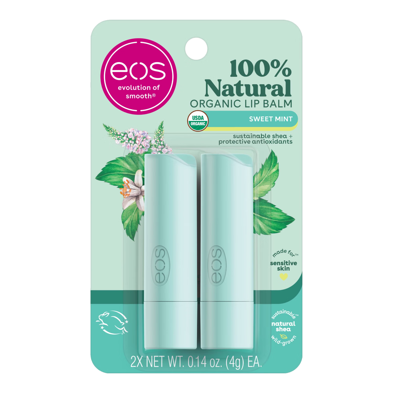 EOS 潤唇膏長效滋潤保濕適合敏感肌 甜薄荷2支裝
