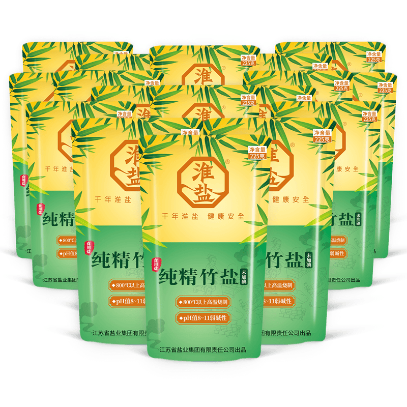 淮盐纯精竹盐225g未加碘家用食用盐无碘高温烤制弱碱性甲状腺用熟盐 225g*20袋丨特惠福利