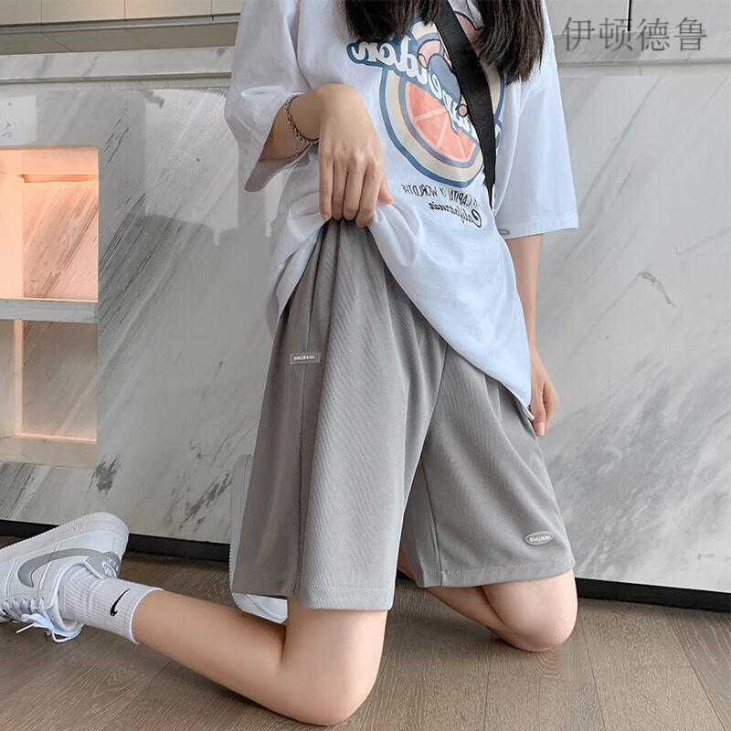 伊頓德魯孕婦冰絲短褲夏季薄款褲子外穿時(shí)尚冰絲五分休閑褲打底孕婦裝夏裝 灰色 L
