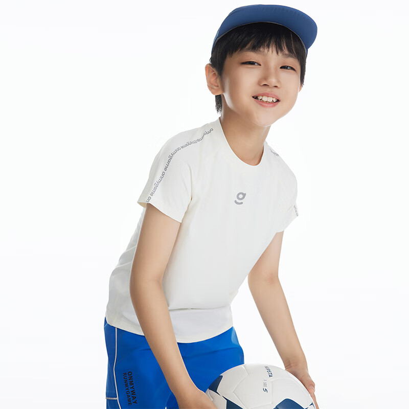 onmygame儿童t恤夏季轻薄男女童短袖吸湿排汗运动上衣 冰淇淋白  140 