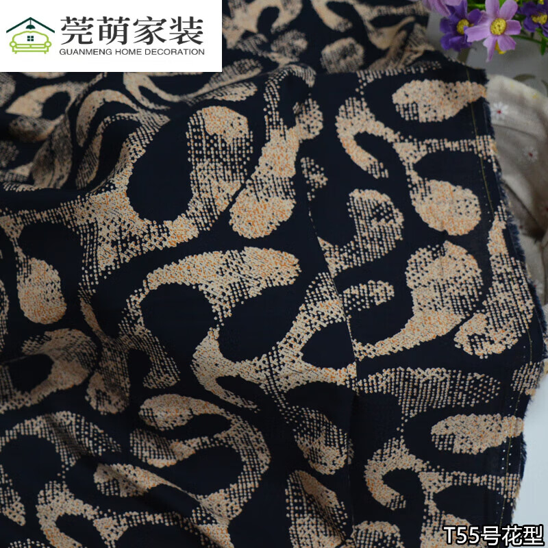人造棉布料夏季彩色雕印桑棉綢人造棉布料透氣居家服闊腿褲綿 t55號(hào)花型 1米價(jià)