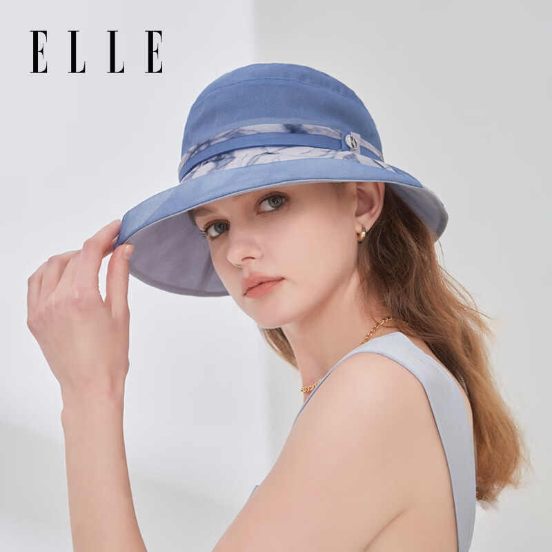 ELLE真絲帽女士夏季法式優(yōu)雅印花沙灘防曬防紫外線遮陽帽母親節(jié)禮物