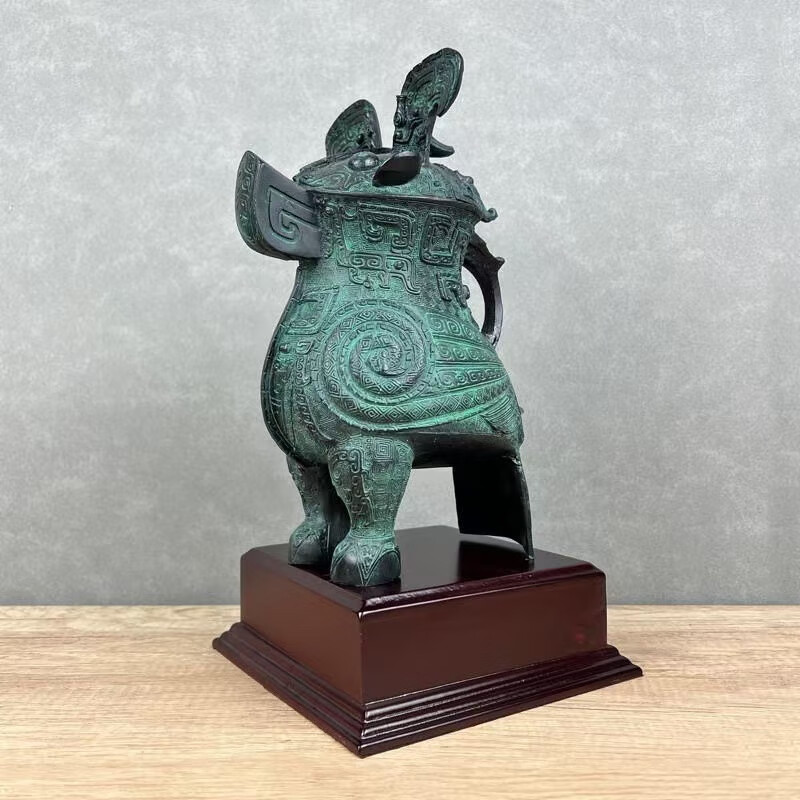 纯铜仿古青铜器妇好鸮尊家居日常兽面纹摆件送礼留念 黑色