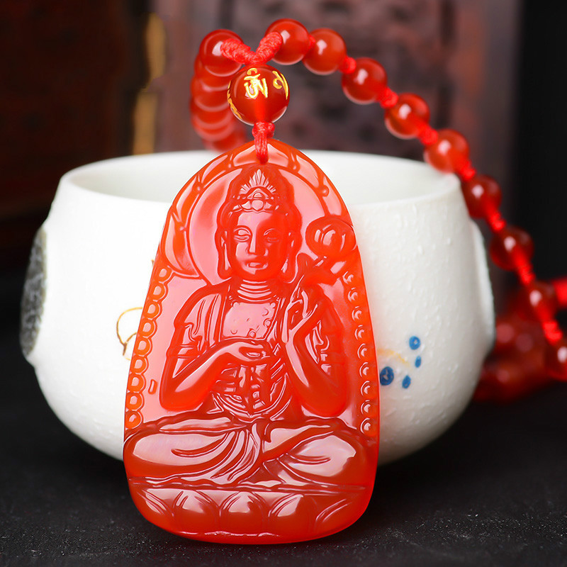 慈灵阁红玛瑙大势至菩萨吊坠十二生肖属马本命佛水晶项链男士女礼物