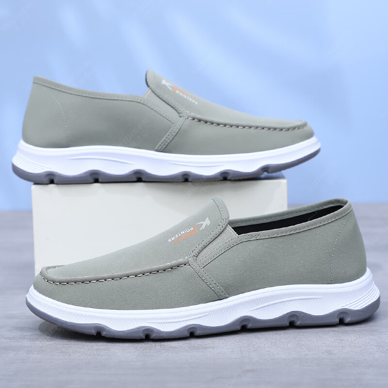 意迪森2025春季新款男士休闲鞋高端商务软底一脚蹬百搭鞋加宽鞋头不挤脚 灰色 单层 38 (240mm)