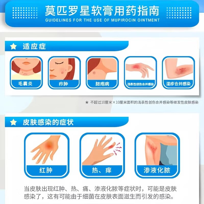 京丰制药 莫匹罗星软膏5g革兰阳性球菌引起的皮肤感染毛囊炎湿疹脓疱病、疖肿、毛囊炎等及湿疹合并感染 2盒+医用棉签