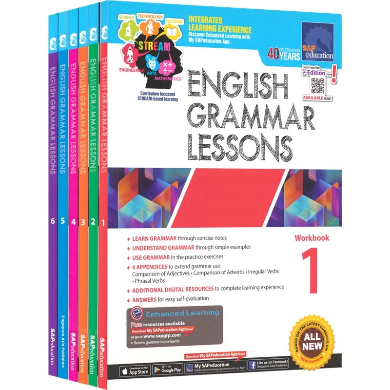 新加坡语法原版教辅 SAP English Grammar Lessons 英语语法练习册原版进口图书 英语学习课 1-6年级语法