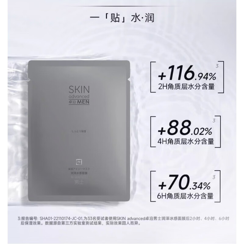 屈臣氏【旗舰直销】屈臣S.A.男士润泽冰感面膜8片清爽补水润泽呵护 8片/盒