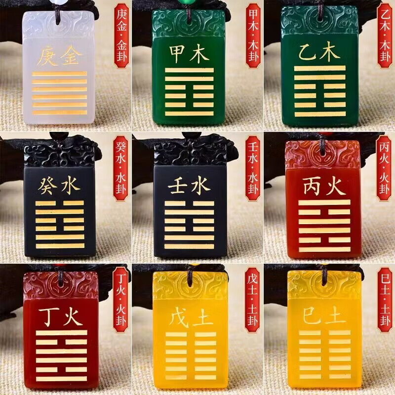 圣誉玛瑙吊坠甲木乙木丙火辛金刻字五行挂件补木缺木风雷益无事牌饰品 庚金+金卦-吊坠款
