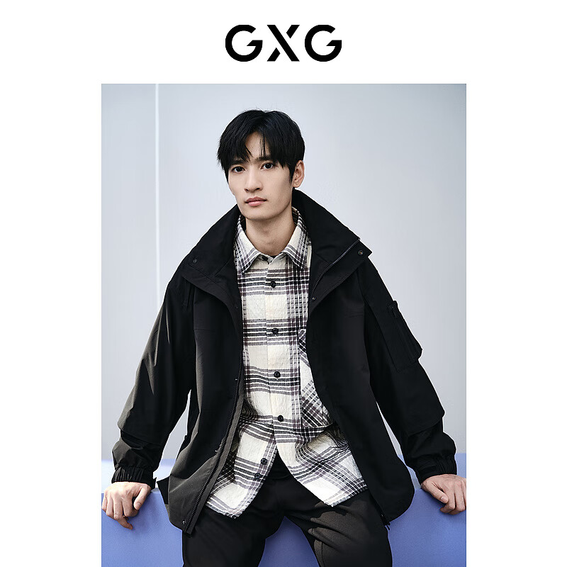 GXG男装 黑色时尚休闲连帽夹克 春季新品GFX12100931 黑色 XL