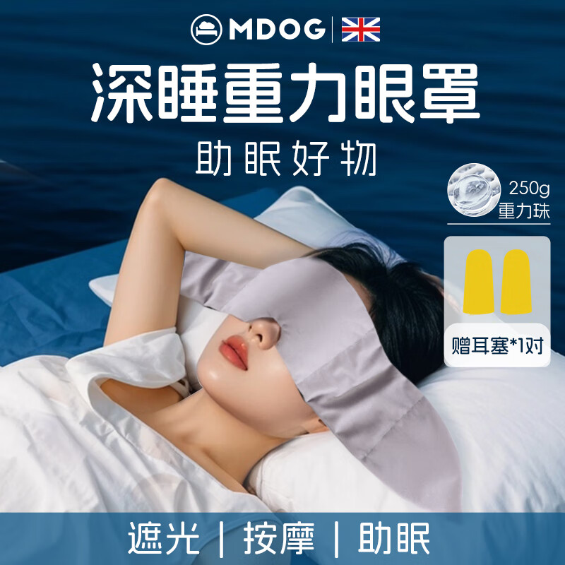 米度狗科技重力眼罩夏季睡觉遮光专用午睡助睡眠神器女士男非冰丝 淡雅灰 | 微压助眠 (| 赠降噪耳塞*1对)