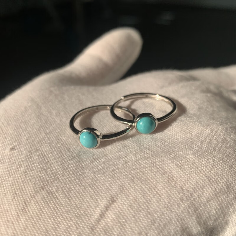 银镶嵌 原矿高瓷蓝绿松石戒指 小众设计感可调 天然绿松石镶嵌戒指/个