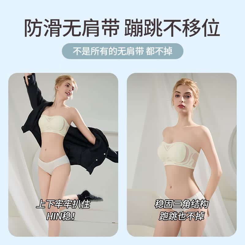 莫代尔透明无肩带内衣女舞蹈生专用防走光聚拢无痕隐形抹胸舒适透气文胸 蓝色 【送隐形透明肩带】 M 【适合95-110斤 34ABC】