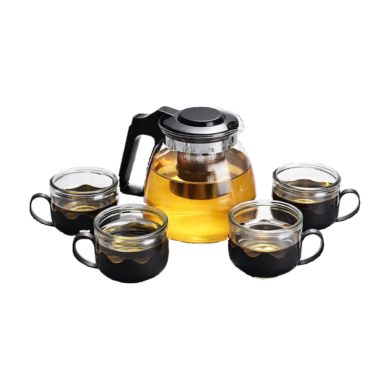 【京东物流】茶壶套装大容量玻璃茶杯带滤网耐高温茶具 2000ml壶+4只莲花