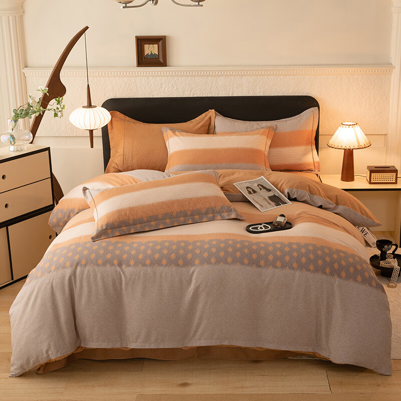 晋帛家纺四件套2025秋冬金太阳全棉铂金磨毛 梵庭 1.5m床单款四件套