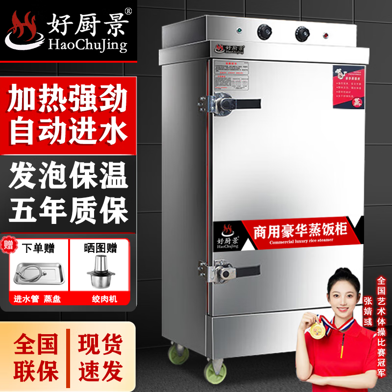 好廚景蒸飯柜商用電蒸箱大容量蒸飯車食堂餐廳家廚房雙門智能蒸飯箱燃?xì)庖夯瘹庹舭鼨C(jī)蒸包爐蒸飯器電蒸爐 【定時定溫款】大10盤 220V/380V