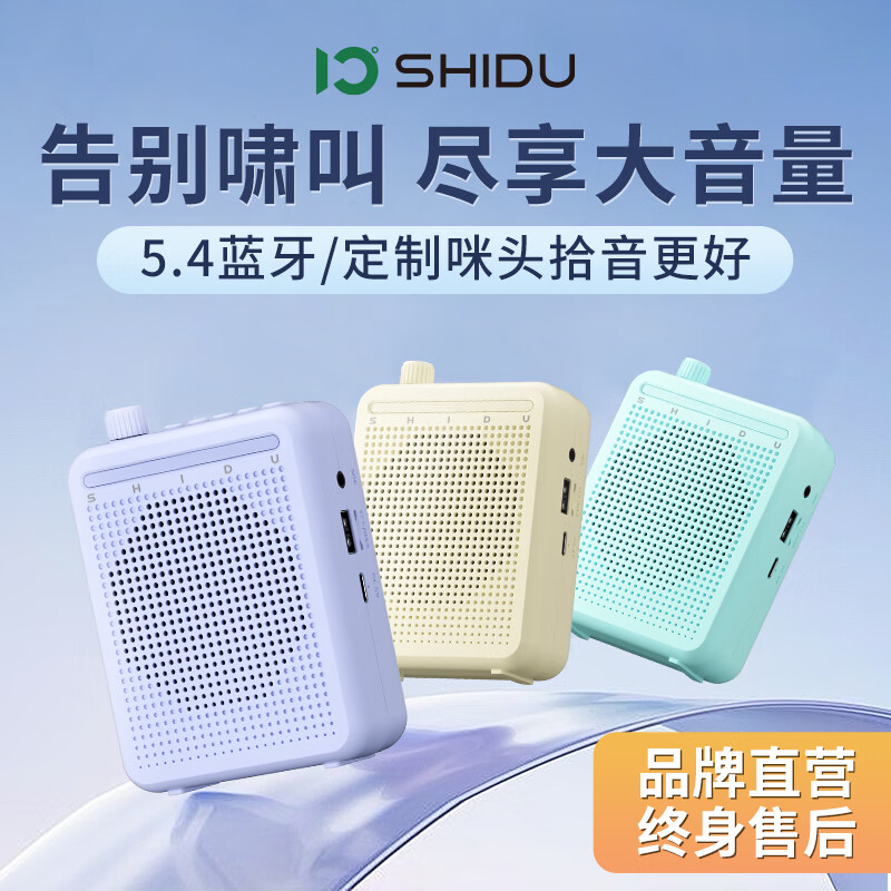十度（SHIDU）M801小蜜蜂无线领夹扩音器教师专用蓝牙扬声器 领夹麦克风喊话播放器 导游户外小巧便携防啸叫音箱 烟雨青 | 有线头戴麦+腰带