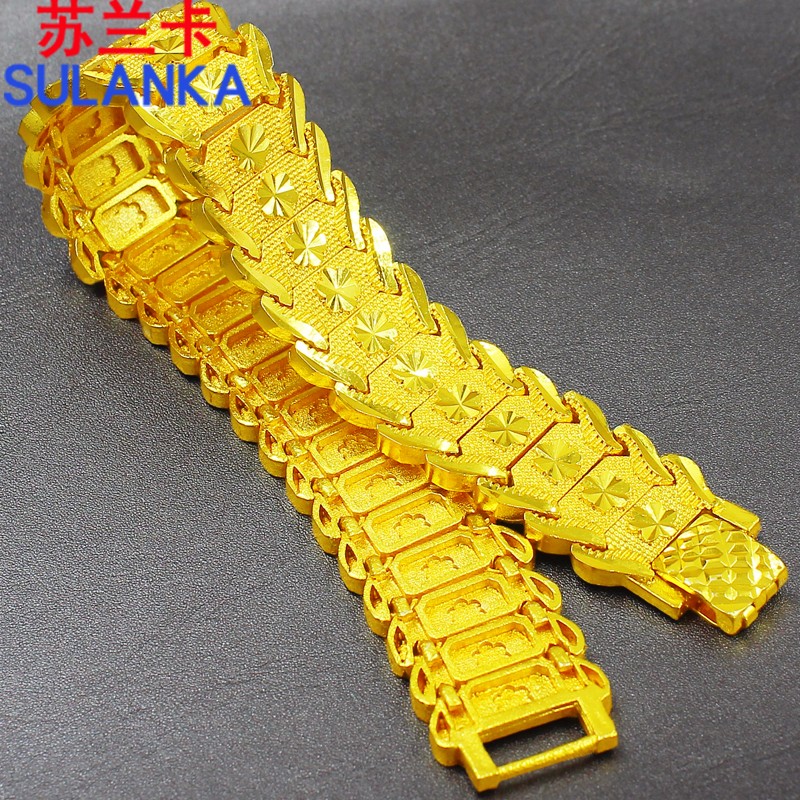 苏兰卡 镀金手链宽时尚男士镀沙金手表链大气米星款久不掉色镀金首饰