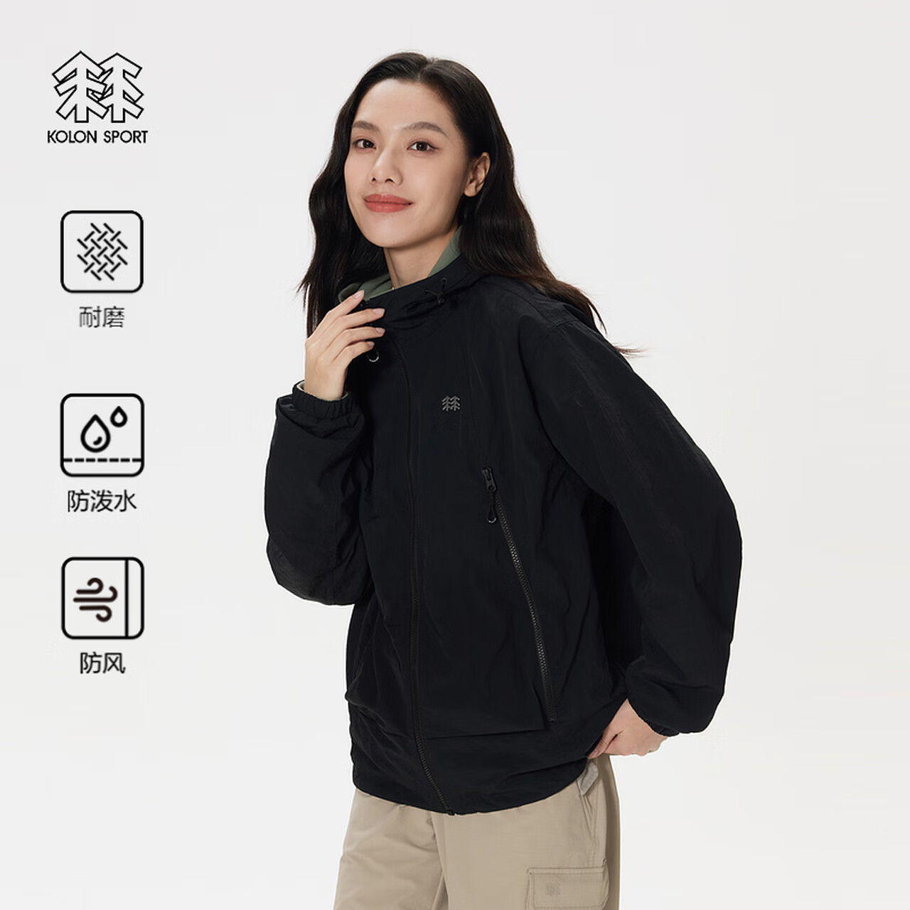KOLON SPORT/可隆抓絨夾克 男女同款防風(fēng)防潑水戶外露營兩面穿外套- LUFJ4WT528-BK 黑色 S 165/88A