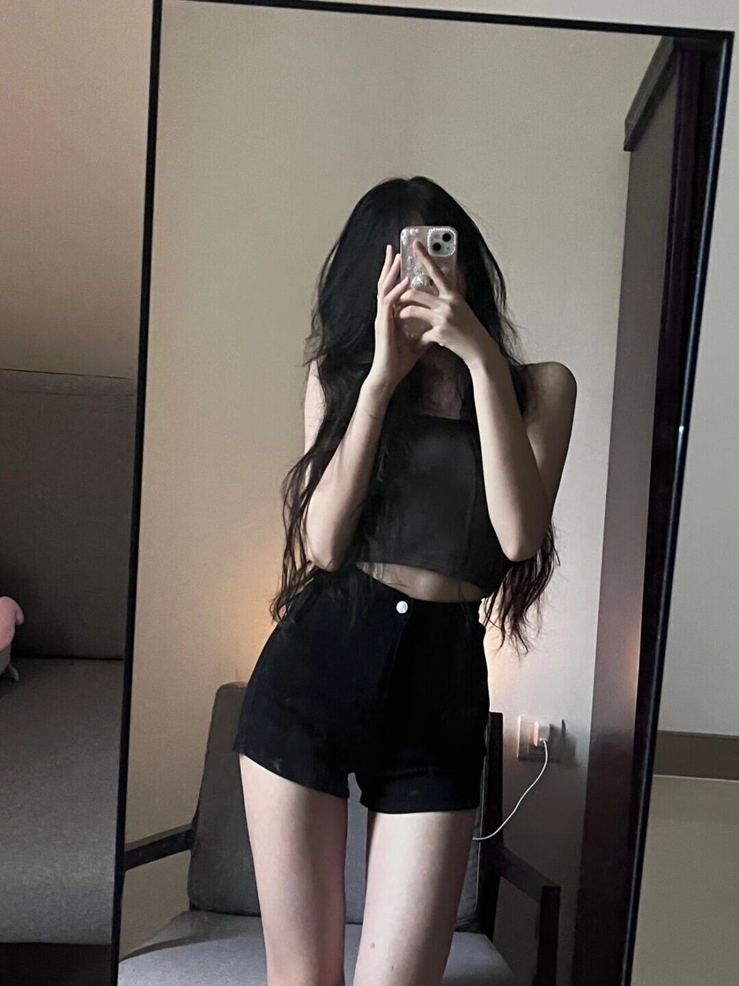 粟茝小個(gè)子超短褲三分褲黑色牛仔褲女夏季薄款高腰辣妹美式超短褲A字 黑色 均碼 S