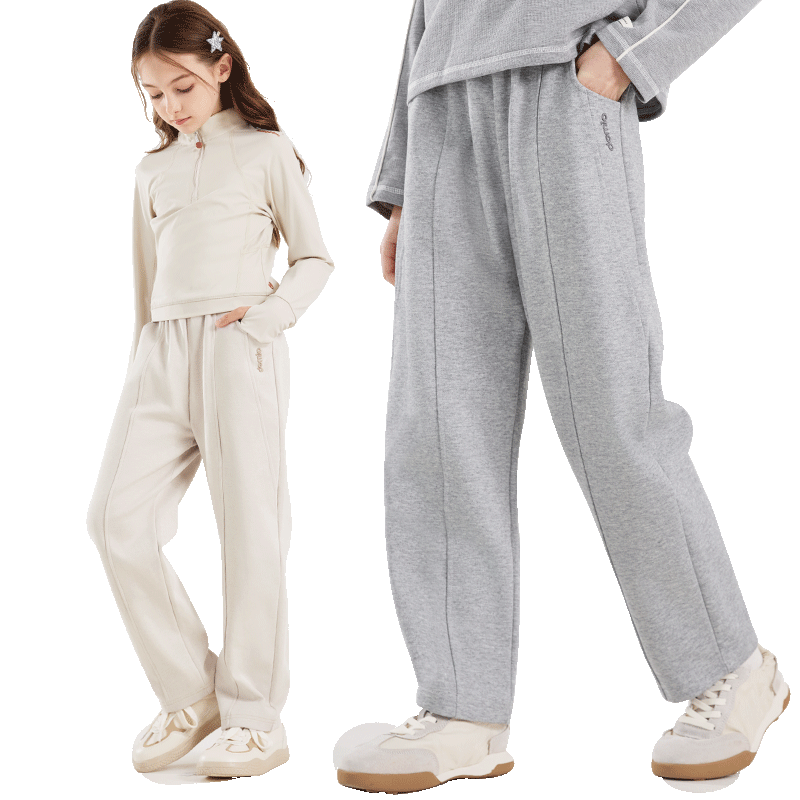 多妙屋女童裤子春秋儿童运动裤中大童休闲直筒洋气阔腿裤81952奶茶130