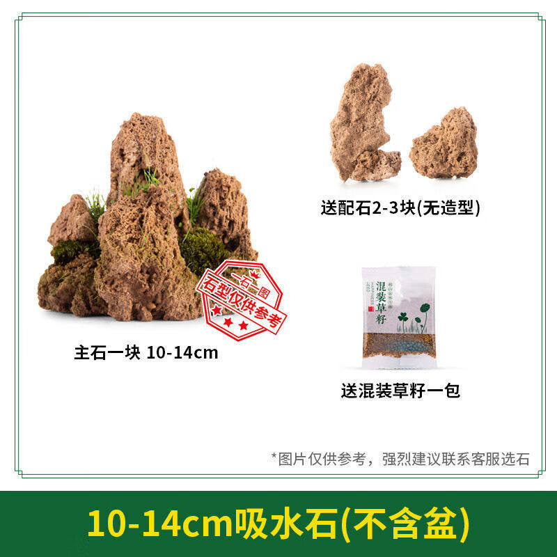 OIMG天然吸水石盆景原石上水石假山石流水噴泉魚缸石頭造景石裝飾擺件 只買石頭（送草籽配石） 10-14cm吸水石