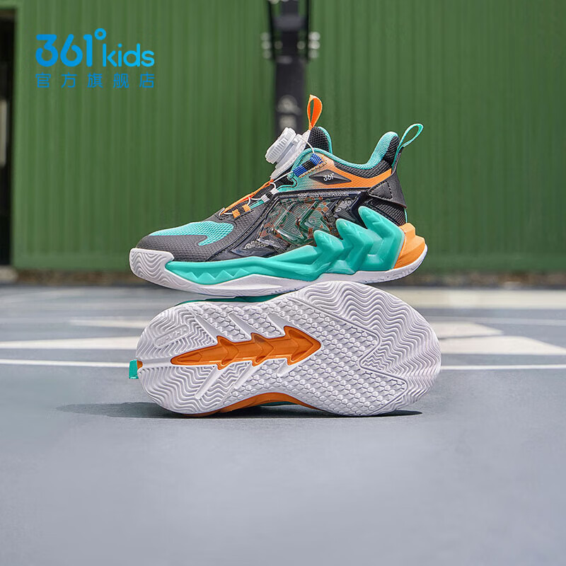 361°马到成功童鞋小童篮球鞋旋钮扣年春季新款运动鞋男童鞋子学生 湖水绿色/碳黑/电光橙色 32