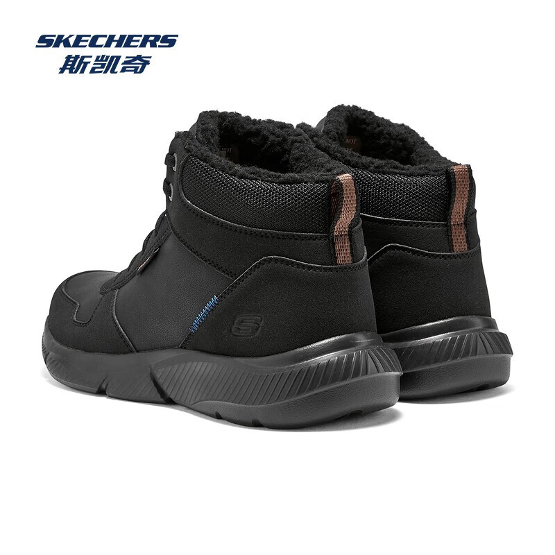 斯凯奇（Skechers）秋季新款男士绑带高帮鞋舒适保暖加绒柔软舒适鞋子 全黑色/BBK 42