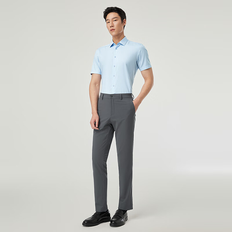 雅戈尔(YOUNGOR)夏季短袖衬衫男多组份面料凉感衬衫含桑蚕丝格纹衬衫柔软舒适2026 蓝色格纹VSZS114800HBY 42 (180/100Y)