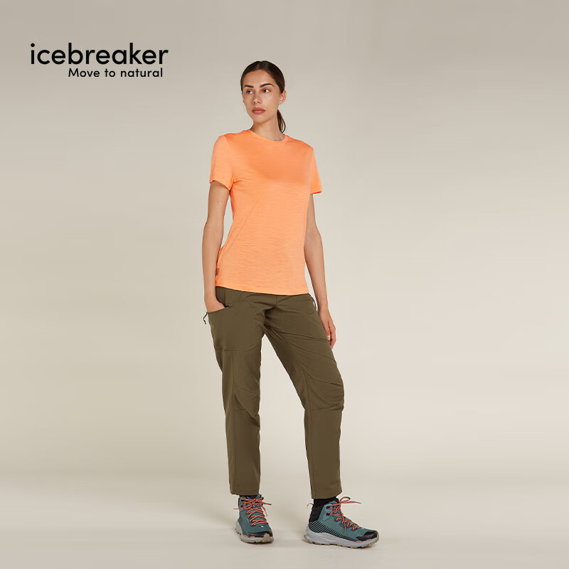 icebreaker100%纯美利奴羊毛女150 Tech Lite户外登山跑步运动速干短袖T恤 霞红 XL