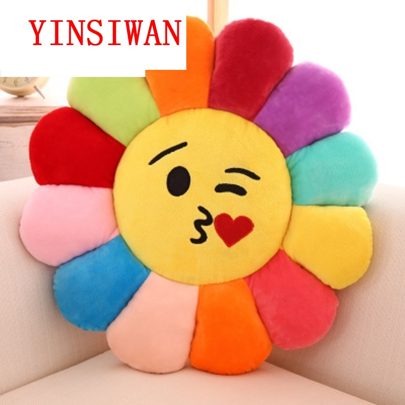 qq表情太阳花抱枕办公室椅垫坐垫向日葵花朵靠垫儿童生日礼品 飞吻