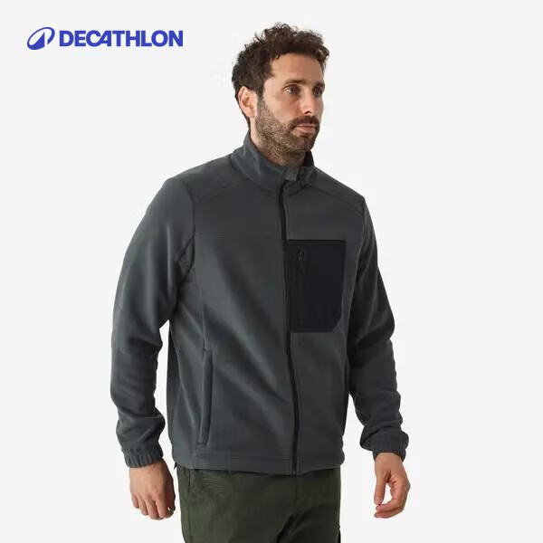 迪卡侬户外抓绒衣加厚外套内胆男士摇粒绒拉链衫保暖夹克冬季冲锋衣内胆 黑灰色 XL