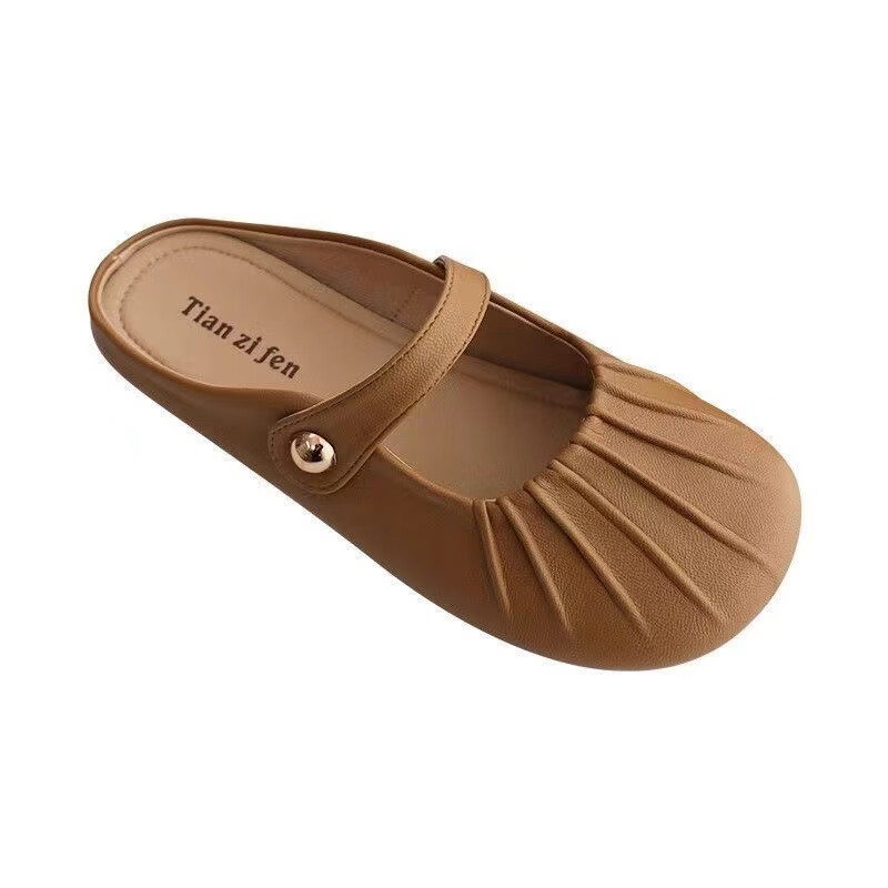 福虹辰2026春季新款外穿百搭平底单鞋女软底豆豆鞋防滑乐福鞋玛丽珍Z 褶皱包头拖-白色 36 -37适合35-36