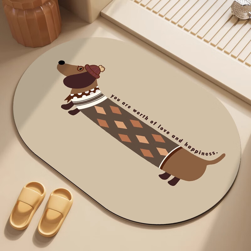 季象浴室脚垫软科技绒速干吸水防滑垫子厕所卫生间门口洗手间卫浴地垫 GZN-腊肠狗狗款式-A 40x60cm