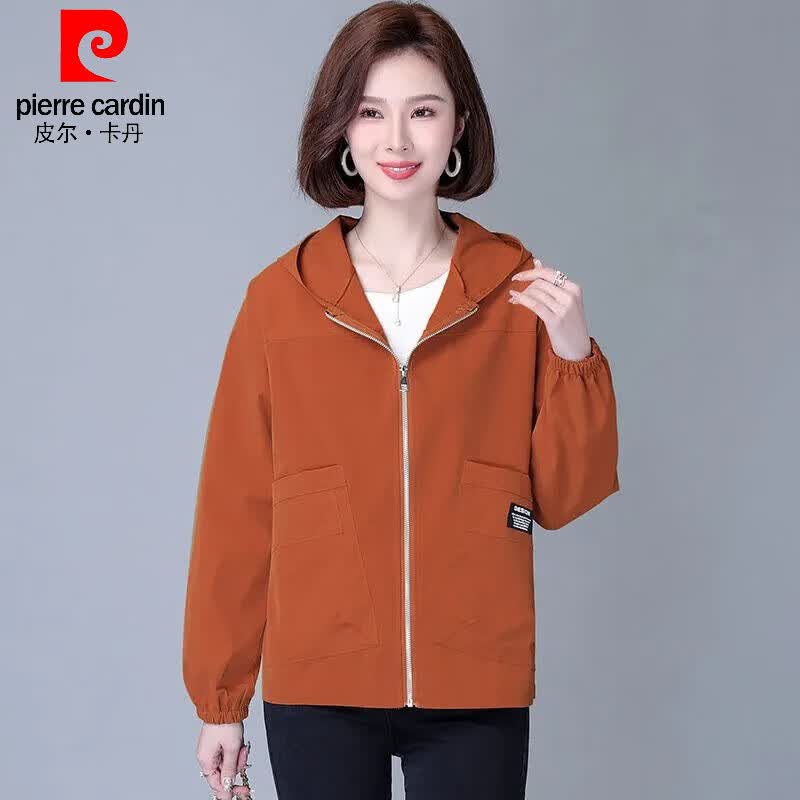 皮尔卡丹(pierre cardin)2026年春秋新款单层外套休闲宽松连帽短外套女士妈妈洋气减龄年轻 皮粉色 XL 125-135斤