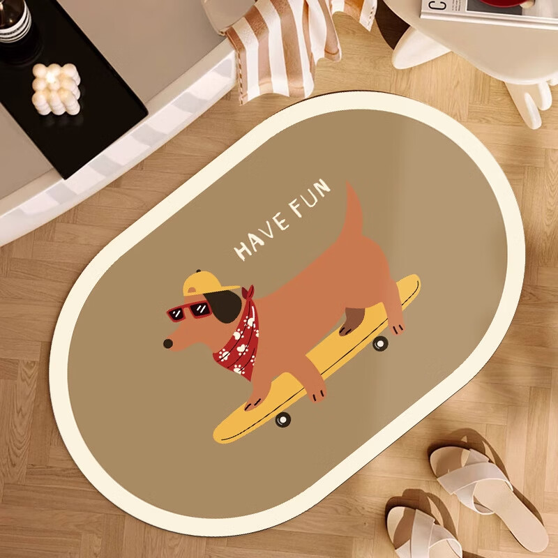 季象浴室脚垫软科技绒速干吸水防滑垫子厕所卫生间门口洗手间卫浴地垫 GZN-腊肠狗狗款式-A 40x60cm