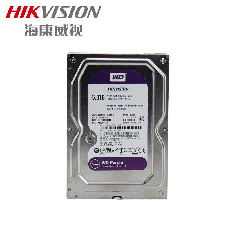 海康威视（HIKVISION）WD紫盘6TB监控专用级台式机机械3.5西数紫 6TB