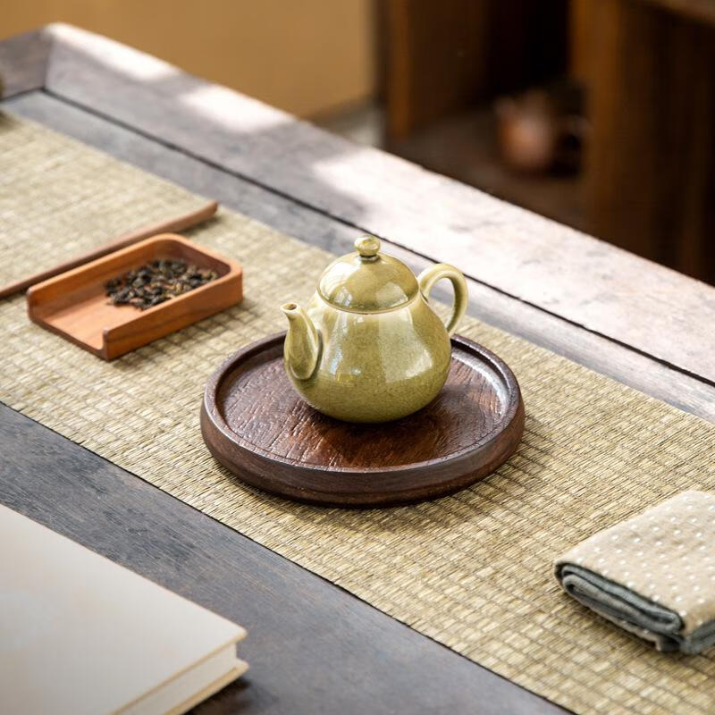 艾木枫靓黑檀木干泡台茶盘喷沙整块实木家用中式客厅功夫茶道茶具酒店托盘 无界50*18*2.5cm