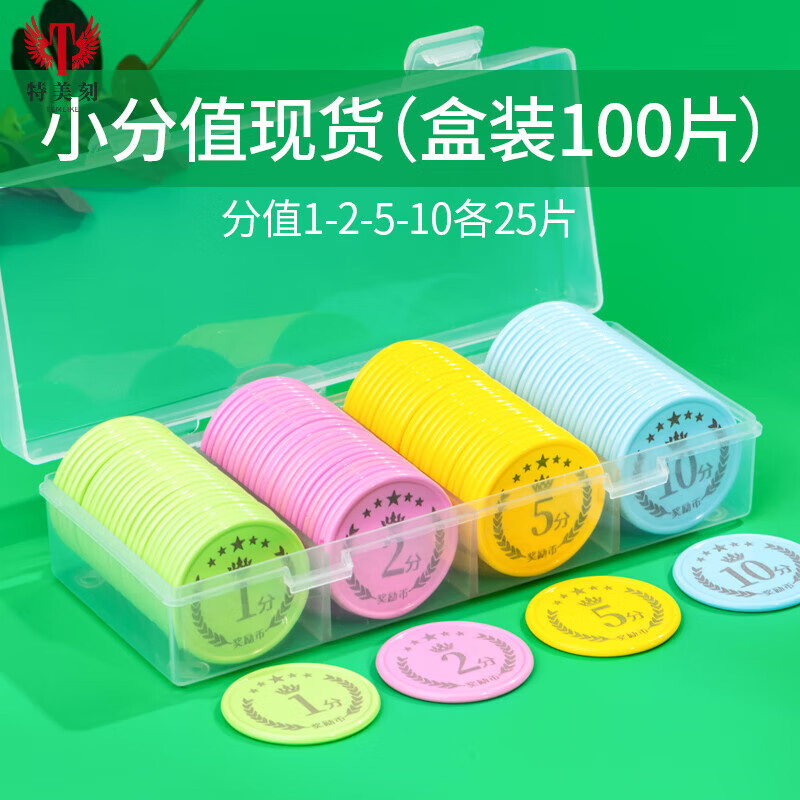 特美刻定制儿童奖励币积分卡幼儿园积分币小学生奖励钱币奖励卡兑换代币 37mm激光皇冠奖励币小分值